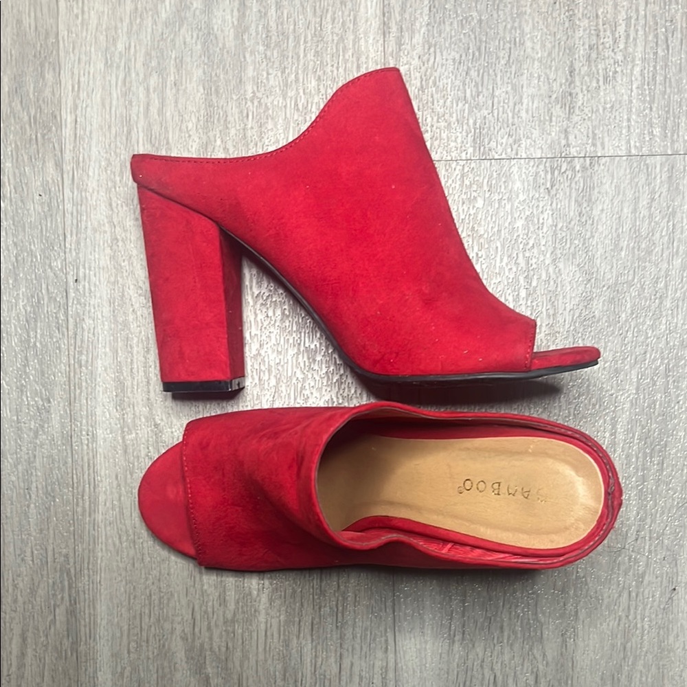 Bamboo Women's Red Open-Toe Mules